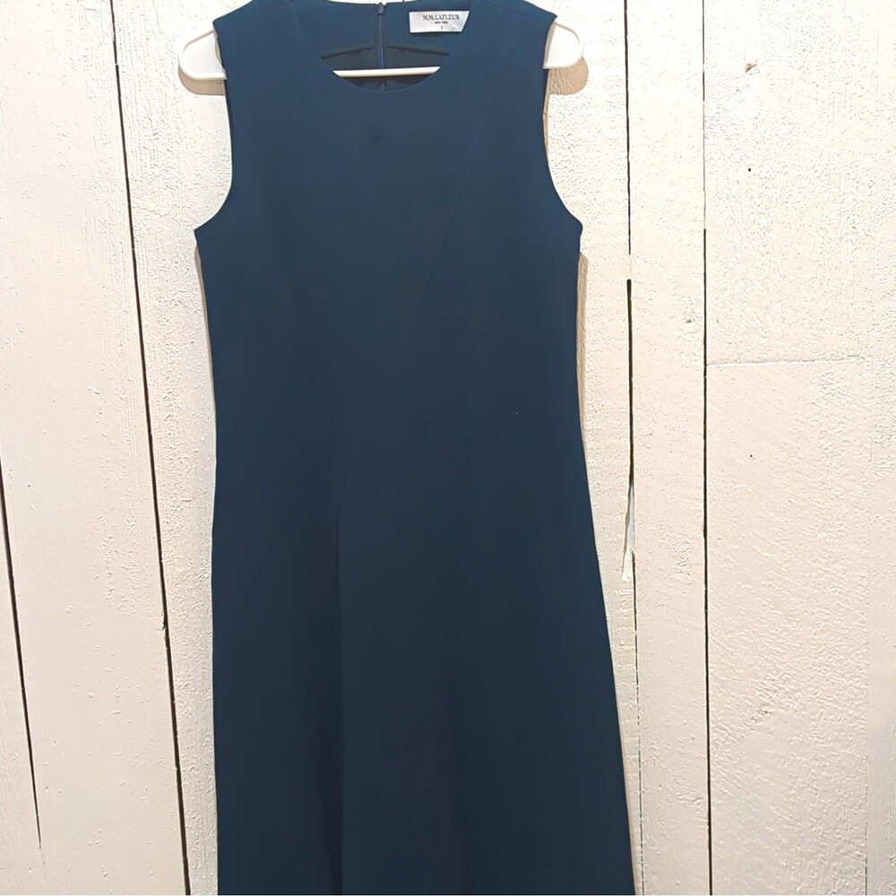 M.M.LaFleur Women’s Forest Green Solid Sheath Dress Round Neck Back Zip Knee 4